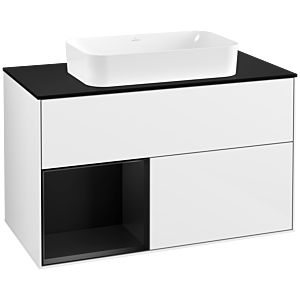 Villeroy and Boch Finion Villeroy and Boch Finion F242PDGF 100x60.3cm, cover plate black matt, shelf left black matt lacquer, glossy white lacquer