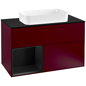 Villeroy und Boch Finion Waschtischunterschrank F242PDHB 100x60,3cm, Abdeckplatte black matt, Regal links Black matt lacquer, Peony Matt