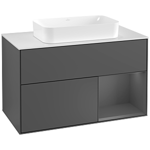 Villeroy und Boch Finion Waschtischunterschrank F251GKGK 100x60,3cm, Abdeckplatte white matt, Regal rechts Anthracite matt, Anthracite matt