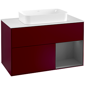 Villeroy et Boch Finion Villeroy et Boch F251GKHB 100x60,3cm, plaque de finition blanc mat, étagère à droite anthracite mat, Peony Matt