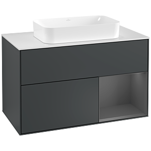 Villeroy und Boch Finion Waschtischunterschrank F251GKHG 100x60,3cm, Abdeckplatte white matt, Regal rechts Anthracite matt, Midnight Blue Matt Lacquer