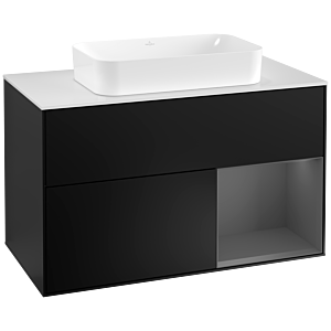Villeroy et Boch Finion Villeroy et Boch F251GKPD 100x60,3cm, plaque de finition blanc mat, étagère à droite anthracite mat, laqué noir mat