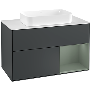 Villeroy et Boch Finion Villeroy et Boch F251GMHG 100x60,3cm, plaque de finition blanc mat, étagère à droite Olive Matt Lacquer , Midnight Blue Matt Lacquer