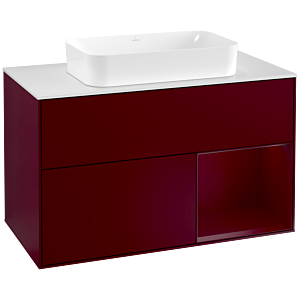 Villeroy und Boch Finion Waschtischunterschrank F251HBHB 100x60,3cm, Abdeckplatte white matt, Regal rechts Peony, Peony Matt