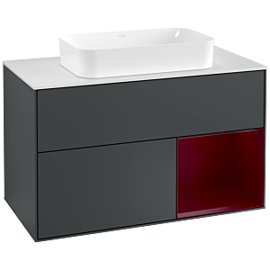 Villeroy und Boch Finion Waschtischunterschrank F251HBHG 100x60,3cm, Abdeckplatte white matt, Regal rechts Peony, Midnight Blue Matt Lacquer