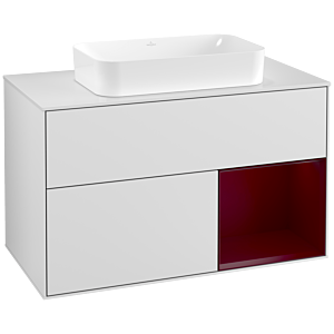 Villeroy und Boch Finion Waschtischunterschrank F251HBMT 100x60,3cm, Abdeckplatte white matt, Regal rechts Peony, White matt lacquer