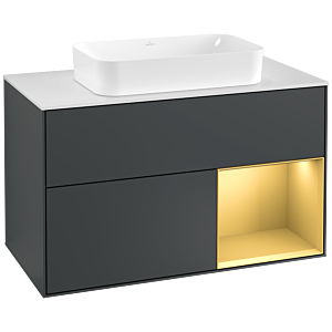 Villeroy et Boch Finion Villeroy et Boch F251HFHG 100x60,3cm, plaque de finition blanc mat, étagère droite or mat, Midnight Blue Matt Lacquer