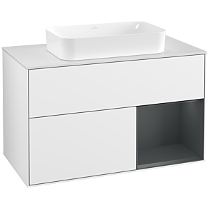 Villeroy und Boch Finion Waschtischunterschrank F251HGGF 100x60,3cm, Abdeckplatte white matt, Regal rechts Midnight Blue Matt Lacquer, Glossy white lacquer