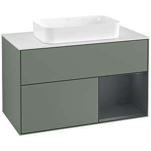 Villeroy et Boch Finion Villeroy et Boch F251HGGM 100x60,3cm, plaque de finition blanc mat, étagère à droite Midnight Blue Matt Lacquer , Olive Matt Lacquer