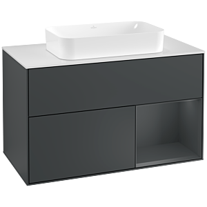 Villeroy et Boch Finion Villeroy et Boch F251HGHG 100x60,3cm, plaque de finition blanc mat, étagère à droite Midnight Blue Matt Lacquer , Midnight Blue Matt Lacquer