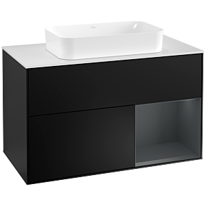 Villeroy und Boch Finion Waschtischunterschrank F251HGPD 100x60,3cm, Abdeckplatte white matt, Regal rechts Midnight Blue Matt Lacquer, Black matt lacquer