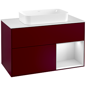 Villeroy et Boch Finion Villeroy et Boch F251MTHB 100x60,3cm, plaque de finition blanc mat, étagère à droite laqué blanc mat, Peony Matt