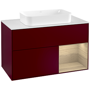Villeroy et Boch Finion Villeroy et Boch F251PCHB 100x60,3cm, plaque de finition blanc mat, étagère à droite Oak Veneer , Peony Matt