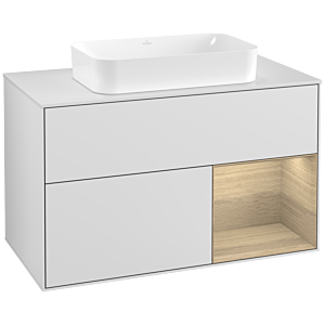 Villeroy et Boch Finion Villeroy et Boch F251PCMT 100x60,3cm, plaque de finition blanc mat, étagère à droite Oak Veneer , laqué blanc mat