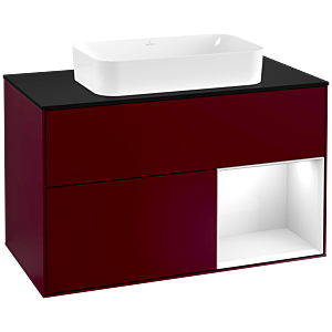 Villeroy und Boch Finion Waschtischunterschrank F252GFHB 100x60,3cm, Abdeckplatte black matt, Regal rechts Glossy white lacquer, Peony Matt