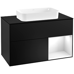 Villeroy et Boch Finion Villeroy et Boch F252GFPD 100x60,3cm, plaque de finition noir mat, étagère à droite laqué blanc brillant, laqué noir mat