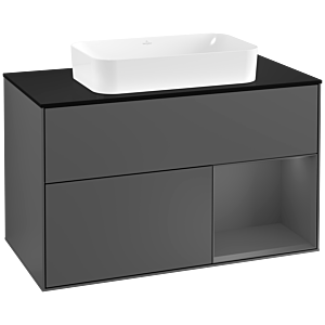 Villeroy und Boch Finion Waschtischunterschrank F252GKGK 100x60,3cm, Abdeckplatte black matt, Regal rechts Anthracite matt, Anthracite matt