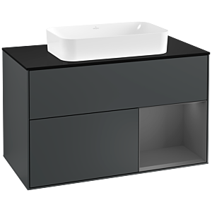 Villeroy et Boch Finion Villeroy et Boch F252GKHG 100x60,3cm, plaque de finition noir mat, étagère droite anthracite mat, Midnight Blue Matt Lacquer