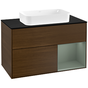 Villeroy et Boch Finion Villeroy et Boch F252GMGN 100x60,3cm, plaque de finition noir mat, étagère à droite Olive Matt Lacquer , placage Olive Matt Lacquer