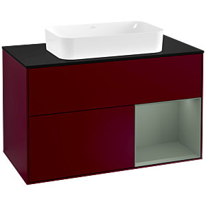 Villeroy et Boch Finion Villeroy et Boch F252GMHB 100x60,3cm, plaque de finition noir mat, étagère à droite Olive Matt Lacquer , Peony Matt