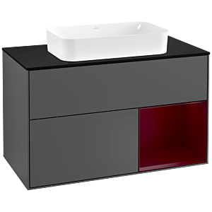Villeroy und Boch Finion Waschtischunterschrank F252HBGK 100x60,3cm, Abdeckplatte black matt, Regal rechts Peony, Anthracite matt