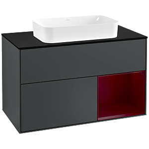 Villeroy et Boch Finion Villeroy et Boch F252HBHG 100x60,3cm, plaque de finition noir mat, étagère à droite Peony , Midnight Blue Matt Lacquer