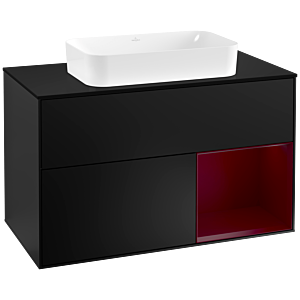 Villeroy et Boch Finion Villeroy et Boch F252HBPD 100x60,3cm, plaque de finition noir mat, étagère à droite Peony , laqué noir mat