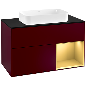 Villeroy et Boch Finion Villeroy et Boch F252HFHB 100x60,3cm, plaque de finition noir mat, étagère droite or mat, Peony Matt