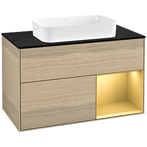 Villeroy et Boch Finion Villeroy et Boch F252HFPC 100x60,3cm, plaque de finition noir mat, étagère droite or mat, Oak Veneer