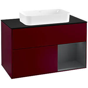 Villeroy et Boch Finion Villeroy et Boch F252HGHB 100x60,3cm, plaque de finition noir mat, étagère à droite Midnight Blue Matt Lacquer , Peony Matt