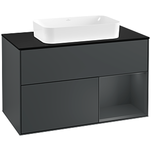 Villeroy et Boch Finion Villeroy et Boch F252HGHG 100x60,3cm, plaque de finition noir mat, étagère à droite Midnight Blue Matt Lacquer , Midnight Blue Matt Lacquer