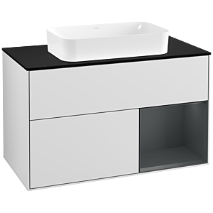 Villeroy et Boch Finion Villeroy et Boch F252HGMT 100x60,3cm, plaque de finition noir mat, étagère à droite Midnight Blue Matt Lacquer , laqué blanc mat