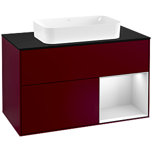 Villeroy et Boch Finion Villeroy et Boch F252MTHB 100x60,3cm, plaque de finition noir mat, étagère à droite laqué blanc mat, Peony Matt