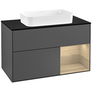 Villeroy et Boch Finion Villeroy et Boch F252PCGK 100x60,3cm, plaque de finition noir mat, étagère à droite Oak Veneer , anthracite mat