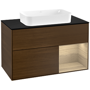 Villeroy et Boch Finion Villeroy et Boch F252PCGN 100x60,3cm, plaque de finition noir mat, étagère à droite Oak Veneer , placage noyer