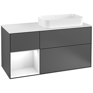 Villeroy et Boch Finion Villeroy et Boch F271GFGK 120cm, couvercle blanc mat, étagère gauche laqué blanc brillant, anthracite mat