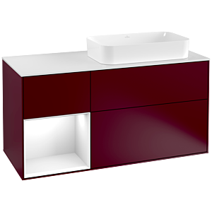 Villeroy et Boch Finion Villeroy et Boch F271GFHB 120cm, plaque de finition blanc mat, étagère gauche laqué blanc brillant, Peony Matt