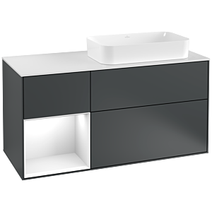 Villeroy et Boch Finion Villeroy et Boch F271GFHG 120cm, plaque de finition blanc mat, étagère gauche laqué blanc brillant, Midnight Blue Matt Lacquer