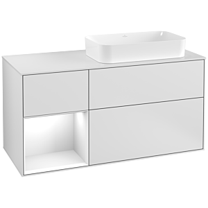 Villeroy et Boch Finion Villeroy et Boch F271GFMT 120cm, plaque de recouvrement blanc mat, étagère gauche laqué blanc brillant, laqué blanc mat