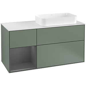 Villeroy et Boch Finion Villeroy et Boch F271GKGM 120cm, plaque de finition blanc mat, étagère gauche anthracite mat, Olive Matt Lacquer