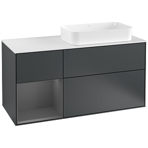 Villeroy et Boch Finion Villeroy et Boch F271GKHG 120cm, plaque de recouvrement blanc mat, étagère gauche anthracite mat, Midnight Blue Matt Lacquer
