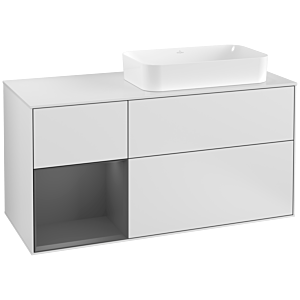 Villeroy et Boch Finion Villeroy et Boch F271GKMT 120cm, plaque de recouvrement blanc mat, étagère gauche anthracite mat, laqué blanc mat
