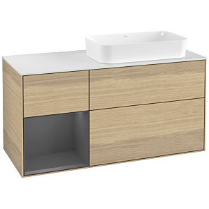 Villeroy et Boch Finion Villeroy et Boch F271GKPC 120cm, plaque de finition blanc mat, étagère gauche anthracite mat, Oak Veneer