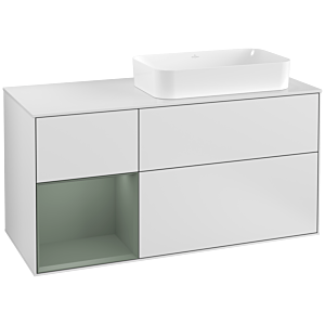 Villeroy et Boch Finion Villeroy et Boch F271GMMT 120cm, plaque de recouvrement blanc mat, étagère gauche Olive Matt Lacquer , laqué blanc mat