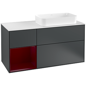 Villeroy und Boch Finion Waschtischunterschrank F271HBHG 120cm, Abdeckplatte white matt, Regal links Peony, Midnight Blue Matt Lacquer