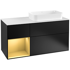 Villeroy et Boch Finion Villeroy et Boch F271HFPD 120cm, plaque de recouvrement blanc mat, étagère gauche or mat, laqué noir mat