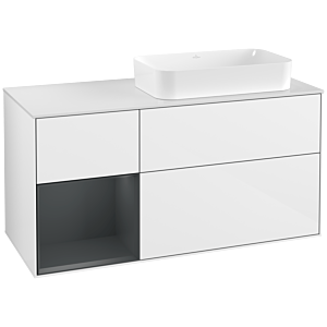 Villeroy et Boch Finion Villeroy et Boch F271HGGF 120cm, plaque de finition blanc mat, étagère gauche Midnight Blue Matt Lacquer , laqué blanc brillant