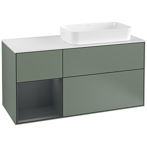 Villeroy und Boch Finion Waschtischunterschrank F271HGGM 120cm, Abdeckplatte white matt, Regal links Midnight Blue Matt Lacquer, Olive Matt Lacquer