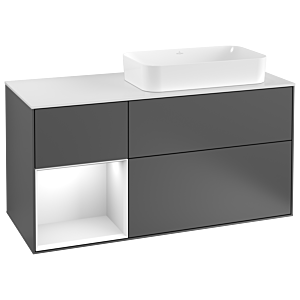 Villeroy et Boch Finion Villeroy et Boch F271MTGK 120cm, plaque de recouvrement blanc mat, étagère gauche laqué blanc mat, anthracite mat
