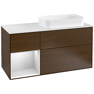 Villeroy et Boch Finion Villeroy et Boch F271MTGN 120cm, plaque de recouvrement blanc mat, étagère gauche laqué blanc mat, placage noyer